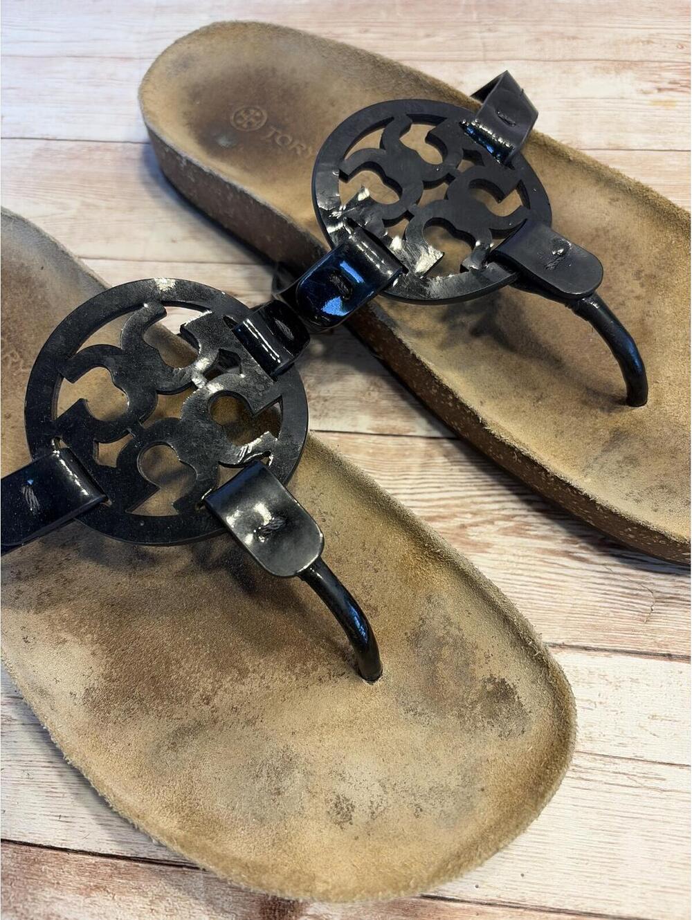 Tory Burch Miller Cloud Black Patent Leather Size 8 Sandals